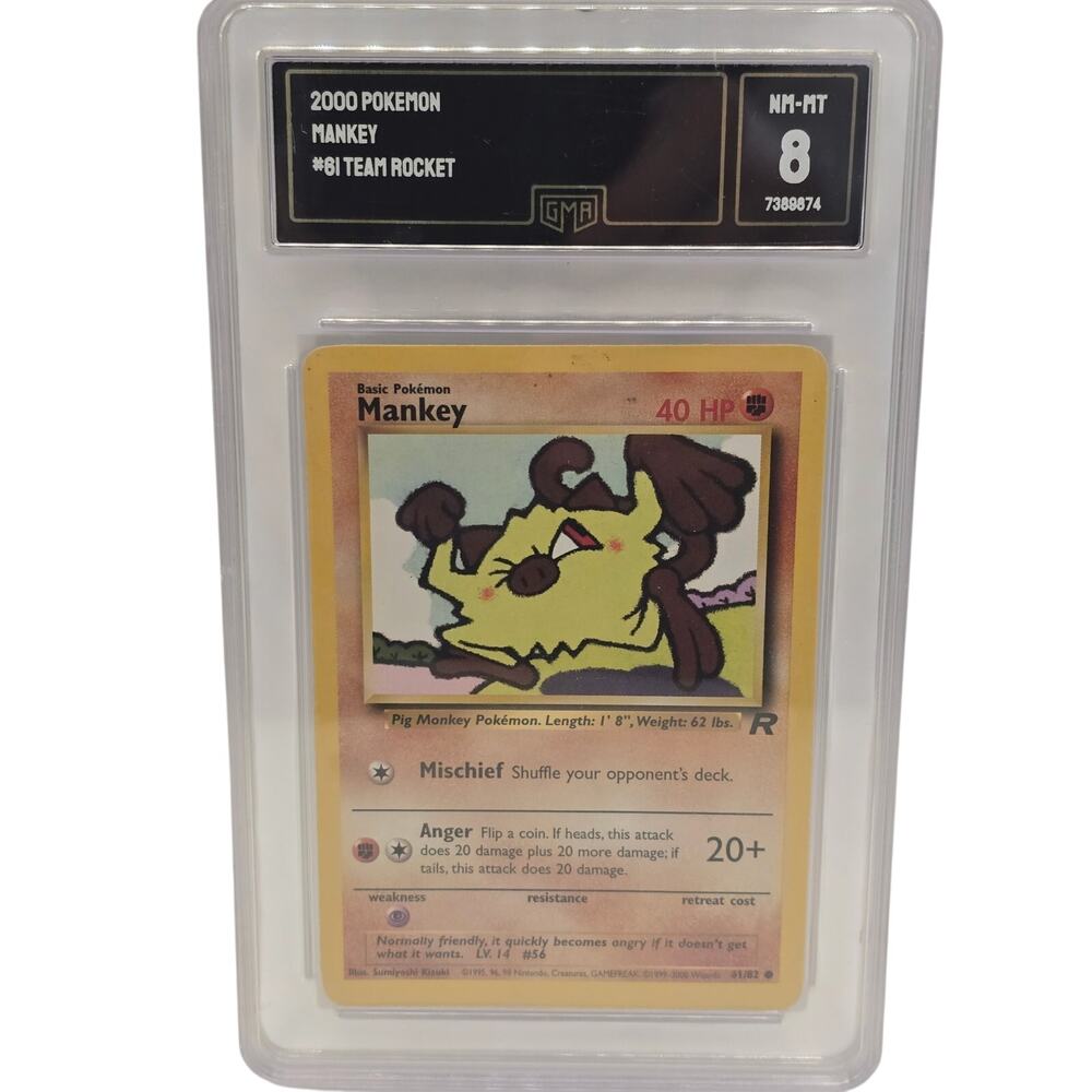 2000 Pokémon Team Rocket Mankey #61/82 GMA 8 NM-MT Graded Card